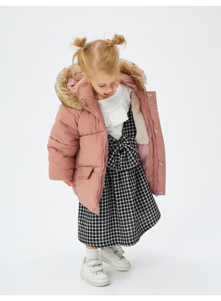 KOTON Puffer Jacket with Hooded Faux Fur Detail and Zippered Pocket - Image 2
